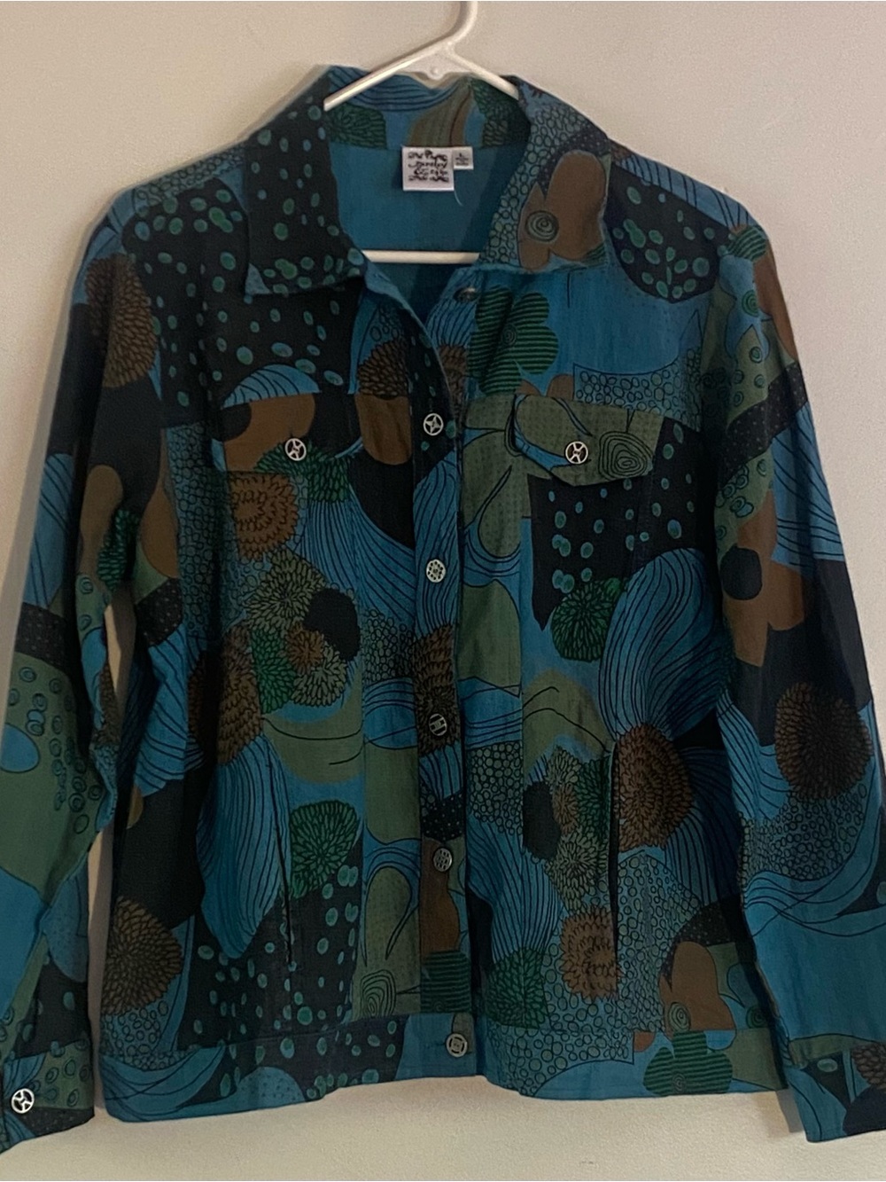 Parsley & Sage Blue, Green & Brown Patterned Jean Jacket